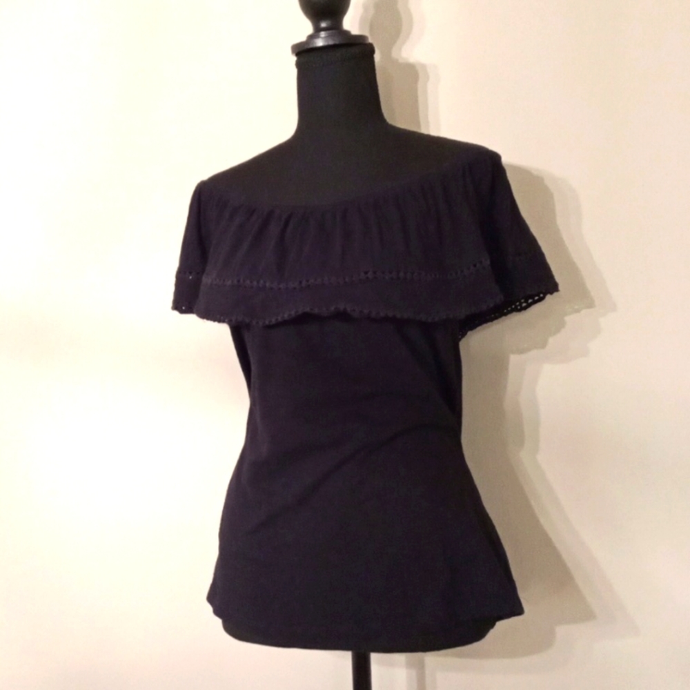 Old Navy 100% Cotton Off the Shoulder Ruffle Black Top Women's Size XS